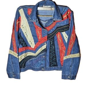 Bleu Bayou Womens Grannycore Jacket Casual Denim Jacket‎ Coat Patchwork Size XL